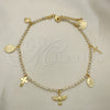 Oro Laminado Fancy Anklet, Gold Filled Style Angel and Cross Design, with White Cubic Zirconia, Polished, Golden Finish, 03.32.0627.10 (04 MM Thickness, 10 Inches Length)