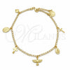 Oro Laminado Fancy Anklet, Gold Filled Style Angel and Cross Design, with White Cubic Zirconia, Polished, Golden Finish, 03.32.0627.10 (04 MM Thickness, 10 Inches Length)