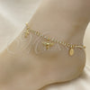 Oro Laminado Fancy Anklet, Gold Filled Style Angel and Cross Design, with White Cubic Zirconia, Polished, Golden Finish, 03.32.0627.10 (04 MM Thickness, 10 Inches Length)
