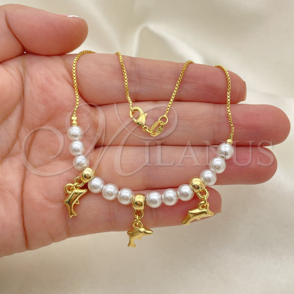 Gold Filled Anklet — Fancy Anklet Dolphin and Ball Design with Ivory — alternate product view — SKU 153221 | Oro Laminado tobillera — elegante Anklet Dolphin and Ball diseño with Ivory — SKU 153221