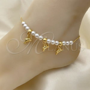 Gold Filled Anklet — Fancy Anklet Dolphin and Ball Design with Ivory — main product view — SKU 153221 | Oro Laminado tobillera — elegante Anklet Dolphin and Ball diseño with Ivory — SKU 153221