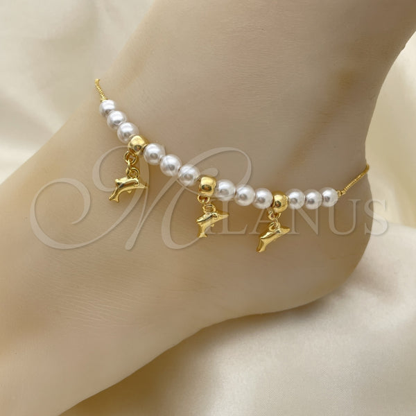 Gold Filled Anklet — Fancy Anklet Dolphin and Ball Design with Ivory — main product view — SKU 153221 | Oro Laminado tobillera — elegante Anklet Dolphin and Ball diseño with Ivory — SKU 153221