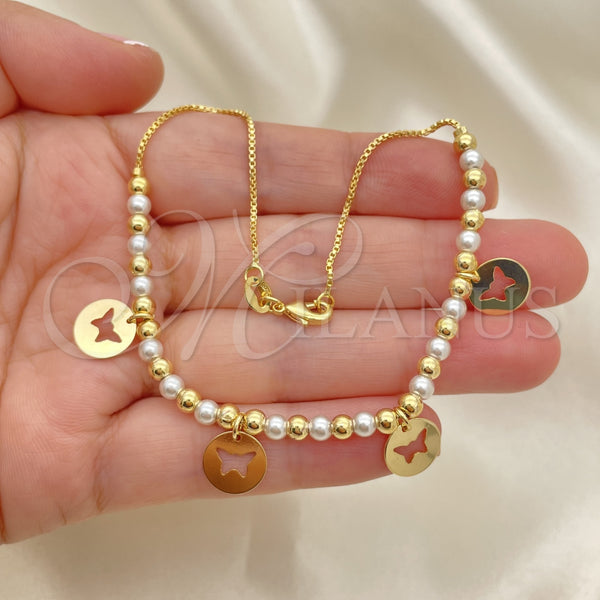 Gold Filled Anklet — Fancy Anklet Butterfly and Ball Design with Ivory — alternate product view — SKU 153222 | Oro Laminado tobillera — elegante Anklet Butterfly and Ball diseño with Ivory — SKU 153222