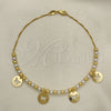 Oro Laminado Fancy Anklet, Gold Filled Style Butterfly and Ball Design, with Ivory Pearl, Polished, Golden Finish, 03.32.0631.10 (04 MM Thickness, 10 Inches Length)