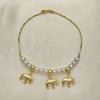 Oro Laminado Fancy Anklet, Gold Filled Style Elephant and Ball Design, with Ivory Pearl, Polished, Golden Finish, 03.32.0632.10 (04 MM Thickness, 10 Inches Length)