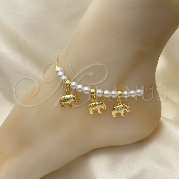 Gold Filled Anklet — Fancy Anklet Elephant and Ball Design with Ivory — main product view — SKU 153223 | Oro Laminado tobillera — elegante Anklet Elephant and Ball diseño with Ivory — SKU 153223