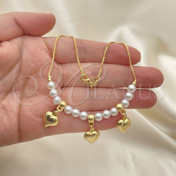 Gold Filled Anklet — Fancy Anklet Heart and Ball Design with Ivory — alternate product view — SKU 153224 | Oro Laminado tobillera — elegante Anklet corazón and Ball diseño with Ivory — SKU 153224