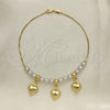 Oro Laminado Fancy Anklet, Gold Filled Style Heart and Ball Design, with Ivory Pearl, Polished, Golden Finish, 03.32.0633.10 (04 MM Thickness, 10 Inches Length)