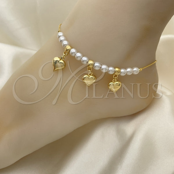 Gold Filled Anklet — Fancy Anklet Heart and Ball Design with Ivory — main product view — SKU 153224 | Oro Laminado tobillera — elegante Anklet corazón and Ball diseño with Ivory — SKU 153224