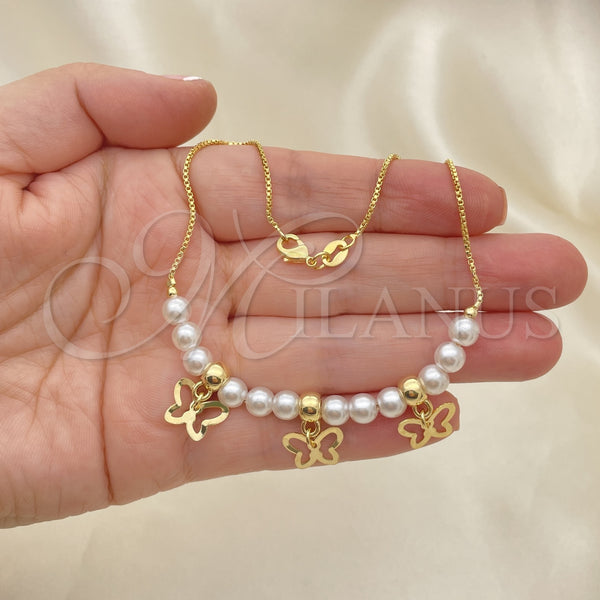 Gold Filled Anklet — Fancy Anklet Butterfly and Ball Design with Ivory — alternate product view — SKU 153225 | Oro Laminado tobillera — elegante Anklet Butterfly and Ball diseño with Ivory — SKU 153225