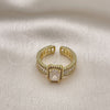 Oro Laminado Multi Stone Ring, Gold Filled Style Baguette Design, with White Cubic Zirconia and White Micro Pave, Polished, Golden Finish, 01.341.0110 (One size fits all)