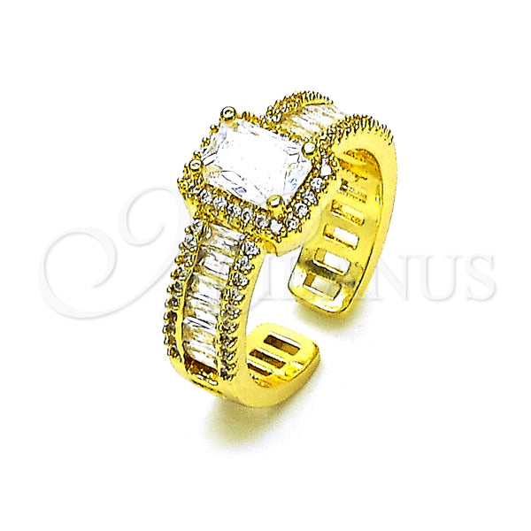 Oro Laminado Multi Stone Ring, Gold Filled Style Baguette Design, with White Cubic Zirconia and White Micro Pave, Polished, Golden Finish, 01.341.0110 (One size fits all)