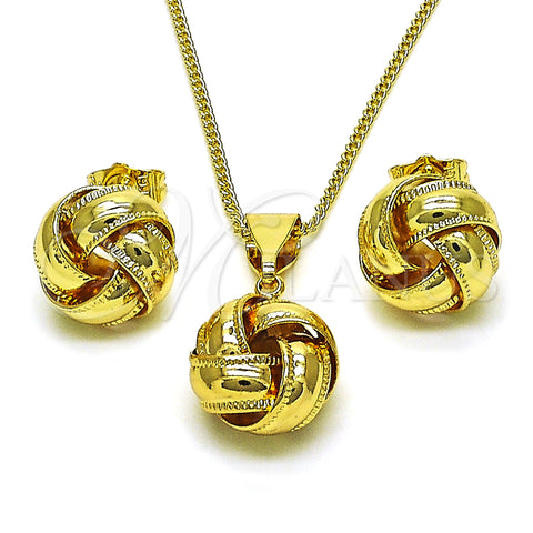 Oro Laminado Earring and Pendant Adult Set, Gold Filled Style Love Knot Design, Diamond Cutting Finish, Golden Finish, 10.63.0603