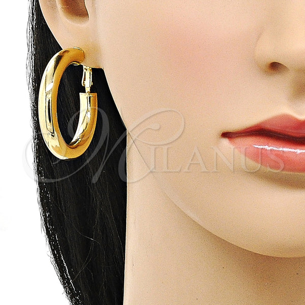 Gold Filled Hoop Earrings — Medium Hoop Hollow Design Polished 02. — alternate product view — SKU 153239 | Oro Laminado aretes de aro — Medium Hoop Hollow diseño pulido 02. — SKU 153239