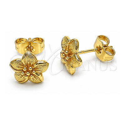 Oro Laminado Stud Earring, Gold Filled Style Flower Design, Polished, Golden Finish, 02.412.0003