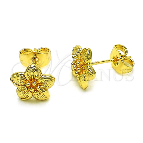 Oro Laminado Stud Earring, Gold Filled Style Flower Design, Polished, Golden Finish, 02.412.0003
