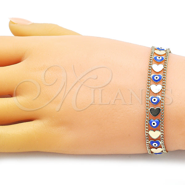 Gold Filled Bracelet — Fancy Bracelet Heart and Evil Eye Design Blue — alternate product view — SKU 153247 | Oro Laminado brazalete — elegante Bracelet corazón and Evil Eye diseño Blue — SKU 153247