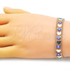 Oro Laminado Fancy Bracelet, Gold Filled Style Heart and Evil Eye Design, Blue Enamel Finish, Golden Finish, 03.213.0220.07 (10 MM Thickness, 7 Inches Length)