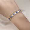 Oro Laminado Fancy Bracelet, Gold Filled Style Heart and Evil Eye Design, Blue Enamel Finish, Golden Finish, 03.213.0220.07 (10 MM Thickness, 7 Inches Length)