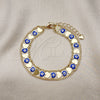 Oro Laminado Fancy Bracelet, Gold Filled Style Heart and Evil Eye Design, Blue Enamel Finish, Golden Finish, 03.213.0220.07 (10 MM Thickness, 7 Inches Length)