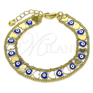 Gold Filled Bracelet — Fancy Bracelet Heart and Evil Eye Design Blue — main product view — SKU 153247 | Oro Laminado brazalete — elegante Bracelet corazón and Evil Eye diseño Blue — SKU 153247