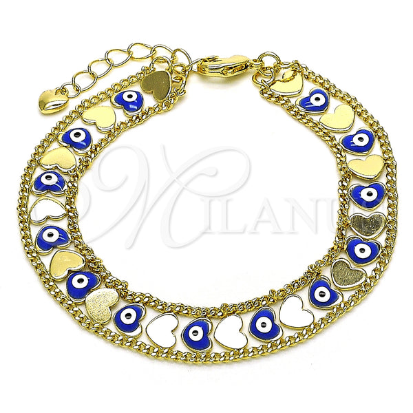 Gold Filled Bracelet — Fancy Bracelet Heart and Evil Eye Design Blue — main product view — SKU 153247 | Oro Laminado brazalete — elegante Bracelet corazón and Evil Eye diseño Blue — SKU 153247
