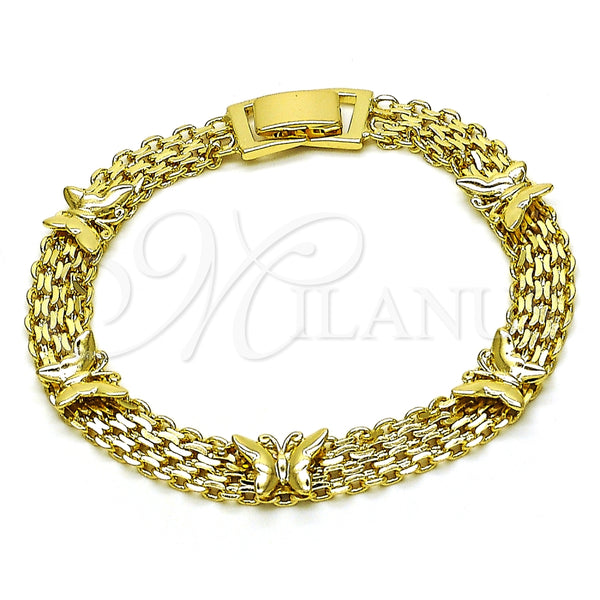 Oro Laminado Fancy Bracelet, Gold Filled Style Butterfly and Bismark Design, Polished, Golden Finish, 03.213.0221.07 (07 MM Thickness, 7 Inches Length)
