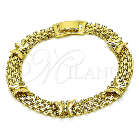 Oro Laminado Fancy Bracelet, Gold Filled Style Butterfly and Bismark Design, Polished, Golden Finish, 03.213.0221.07 (07 MM Thickness, 7 Inches Length)