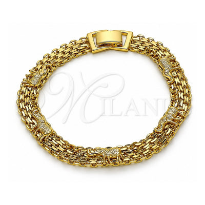 Oro Laminado Fancy Bracelet, Gold Filled Style Elephant and Bismark Design, Polished, Golden Finish, 03.213.0222.07 (07 MM Thickness, 7 Inches Length)