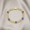 Oro Laminado Fancy Bracelet, Gold Filled Style Evil Eye and Bismark Design, Blue Enamel Finish, Golden Finish, 03.213.0157.1.08 (08 MM Thickness, 8 Inches Length)