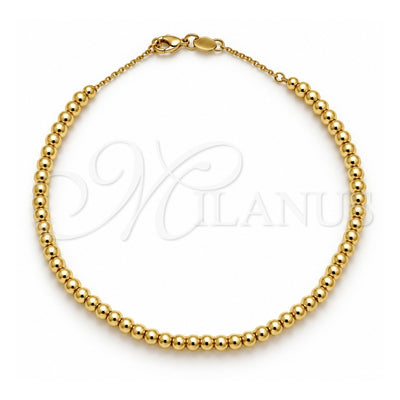 Oro Laminado Fancy Anklet, Gold Filled Style Ball and Box Design, Polished, Golden Finish, 03.32.0637.10 (05 MM Thickness, 10 Inches Length)
