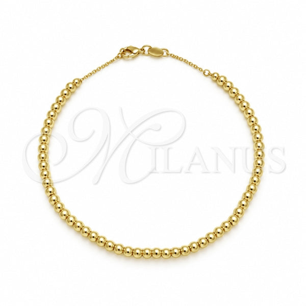 Oro Laminado Fancy Anklet, Gold Filled Style Ball and Box Design, Polished, Golden Finish, 03.32.0637.10 (05 MM Thickness, 10 Inches Length)