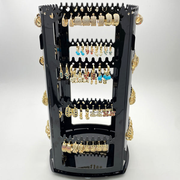 Gold Filled Ring — Rotating Display with 72 Assorted Huggies in Earrings — alternate product view — SKU 153259 | Oro Laminado anillo — Rotating Display with 72 Assorted Huggies in Earrings — SKU 153259