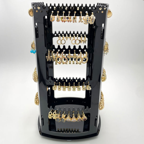 Gold Filled Ring — Rotating Display with 72 Assorted Huggies in Earrings — main product view — SKU 153259 | Oro Laminado anillo — Rotating Display with 72 Assorted Huggies in Earrings — SKU 153259
