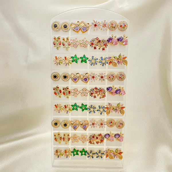 Gold Filled Jewelry — 36 Multicolor Studs with Free Display — alternate product view — SKU 153262 | Oro Laminado joyería — 36 Multicolor Studs with Free Display — SKU 153262