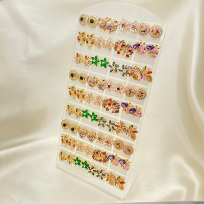 Gold Filled Jewelry — 36 Multicolor Studs with Free Display — main product view — SKU 153262 | Oro Laminado joyería — 36 Multicolor Studs with Free Display — SKU 153262