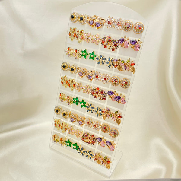 36 Multicolor Gold Filled Studs with Free Display, Oro Laminado