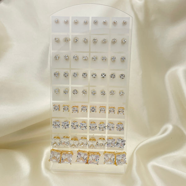 Gold Filled Jewelry — 35 White Square Zirconia Studs Assorted Sizes with — alternate product view — SKU 153266 | Oro Laminado joyería — 35 blanco Square Zirconia Studs Assorted Sizes with — SKU 153266