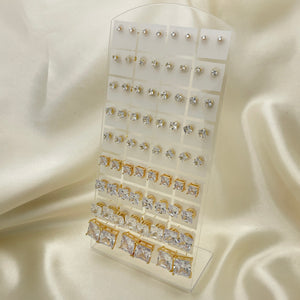 Gold Filled Jewelry — 35 White Square Zirconia Studs Assorted Sizes with — main product view — SKU 153266 | Oro Laminado joyería — 35 blanco Square Zirconia Studs Assorted Sizes with — SKU 153266