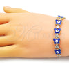 Oro Laminado Adjustable Bolo Bracelet, Gold Filled Style Butterfly and Evil Eye Design, with White Cubic Zirconia, Blue Enamel Finish, Golden Finish, 03.411.0003.13 (01 MM Thickness, 13 Inches Length)