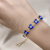 Oro Laminado Adjustable Bolo Bracelet, Gold Filled Style Butterfly and Evil Eye Design, with White Cubic Zirconia, Blue Enamel Finish, Golden Finish, 03.411.0003.13 (01 MM Thickness, 13 Inches Length)