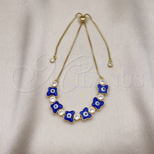 Gold Filled Bracelet — Adjustable Bolo Bracelet Butterfly and Evil Eye Design — alternate product view — SKU 153272 | Oro Laminado brazalete — Adjustable Bolo Bracelet Butterfly and Evil Eye diseño — SKU 153272