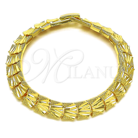 Oro Laminado Solid Bracelet, Gold Filled Style Diamond Cutting Finish, Golden Finish, 03.102.0077.1.07 (08 MM Thickness, 7 Inches Length)