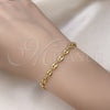 Oro Laminado Basic Bracelet, Gold Filled Style Puff Mariner Design, Polished, Golden Finish, 04.326.0004.07 (Thickness, 7 Inches Length)