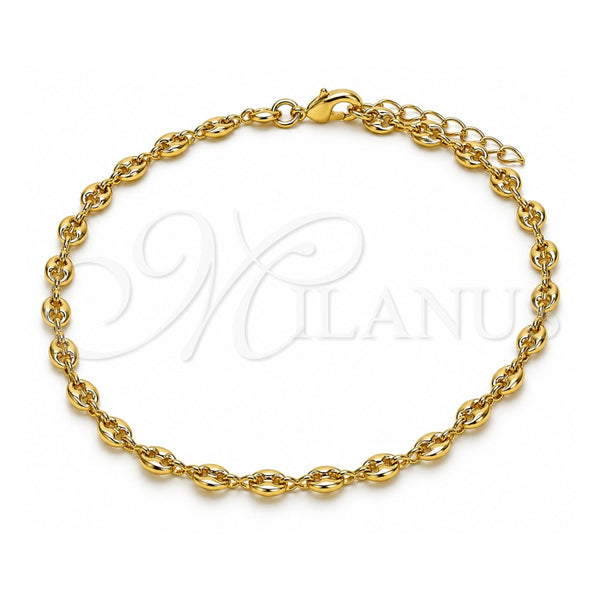 Oro Laminado Basic Anklet, Gold Filled Style Puff Mariner Design, Polished, Golden Finish, 04.326.0004.10 (Thickness, 10 Inches Length)