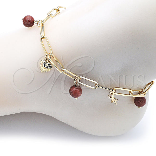 Gold Filled Anklet — Charm Anklet Heart and Star Design with Coffee — alternate product view — SKU 153290 | Oro Laminado tobillera — Charm Anklet corazón and estrella diseño with Coffee — SKU 153290