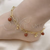 Oro Laminado Charm Anklet , Gold Filled Style Heart and Star Design, with Coffee Goldstone Venturina, Polished, Golden Finish, 03.63.2282.10 (05 MM Thickness, 10 Inches Length)