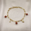 Oro Laminado Charm Anklet , Gold Filled Style Heart and Star Design, with Coffee Goldstone Venturina, Polished, Golden Finish, 03.63.2282.10 (05 MM Thickness, 10 Inches Length)