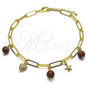 Gold Filled Anklet — Charm Anklet Heart and Star Design with Coffee — main product view — SKU 153290 | Oro Laminado tobillera — Charm Anklet corazón and estrella diseño with Coffee — SKU 153290