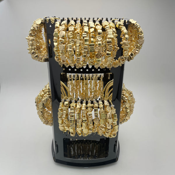 Gold Filled Bracelet — Rotating Display with 64 Assorted Slider Charm Bracelets — main product view — SKU 153293 | Oro Laminado brazalete — Rotating Display with 64 Assorted Slider Charm Bracelets — SKU 153293
